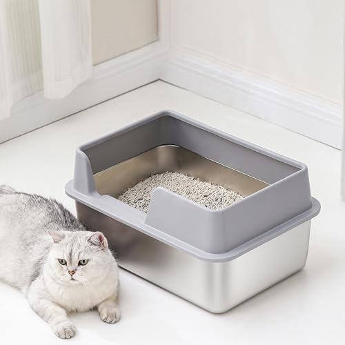 Annadue Geschlossene Katzentoilette aus Edelstahl, Hochseitige Metalltoilette für Kleine/mittlere Katzen, Geruchlos, Einfache Reinigung, mit Anti-Haarausfall-Schnallen (Kleine Größe Grau) von Annadue