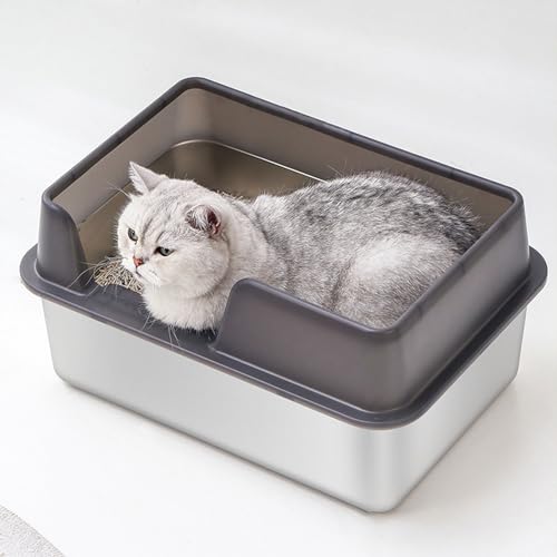 Geschlossene Katzentoilette aus Edelstahl, Hochseitige Metalltoilette für Kleine/mittlere Katzen, Geruchlos, Einfache Reinigung, mit Anti-Haarausfall-Schnallen (Kleine Größe Schwarz) von Annadue