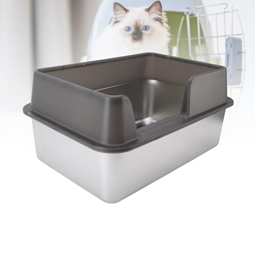 Katzentoilette aus Edelstahl, Große Offene Katzentoilette, Hohe Wände Zum Schutz vor Spritzern, Offene Metalltoilette mit Schaufel für Kätzchen, Katzen, Kaninchen, 19,7 L X 13,8 von Annadue