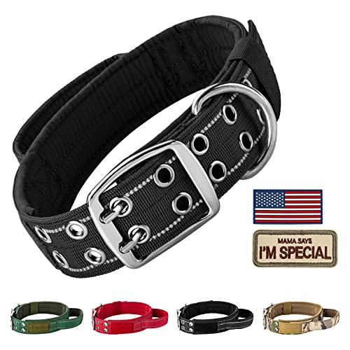 Annchwool Taktisches Hundehalsband für mittelgroße und große Hunde, verstellbares militärisches Hundehalsband mit weich gepolstertem Griff, robustes Doppelschnallen-Design (schwarz, XL) von Annchwool