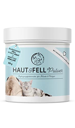 Annimally Haut & Fell Pulver für Hunde und Katzen I Pulver Komplex mit Bierhefe, Biotin, Zink, Ölen und Spirulina I Ideale Ergänzung bei Haarverlust beim Hund, Fellwechsel von Annimally