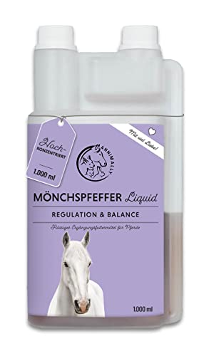 Annimally Mönchspfeffer Liquid für Pferde 1000ml mit Ashwagandha, Magnesium, Süßholzwurzel flüssig - Bei hormonell bedingter Unruhe oder Rosseverhalten beim Pferd - Alternative zu Pulver von Annimally