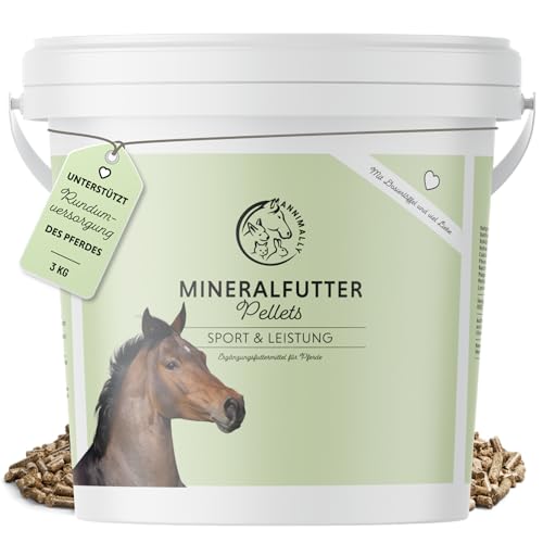 Annimally Sport & Leistung Mineralfutter Pferde getreidefrei 3 kg - Ergänzungs Pferdefutter für Pferde mit Aminosäuren, Vitaminen, Mineralstoffen & Spurenelementen, wie Zink, Selen, Omega 3 & Jod von Annimally