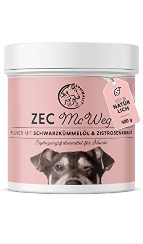 Annimally Zec McWeg Pulver für Hunde - 400g Pulver mit Schwarzkümmelöl, Zistrosenkraut, Bierhefe & Seealge - Effektives Pulver, komplett natürlich als Alternative zu Tabletten und Drops von Annimally