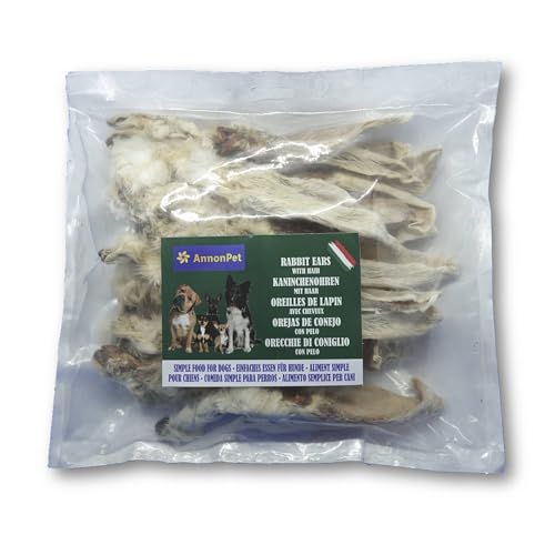 AnnonPet® 250 Gramm Kaninchenohren mit Fell | Dehydriert und fettarm | Natürlich, hypoallergen | Hundesnacks zur Unterstützung der Darmreinigung | Kauartikel Kausnack von Annonpet