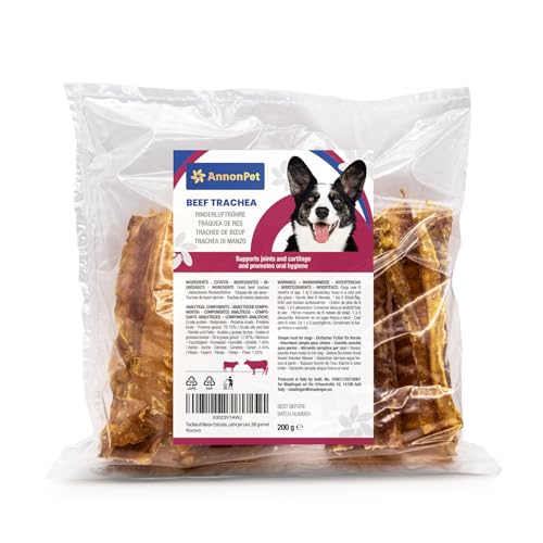 AnnonPet® Trachea aus getrocknetem Rindfleisch Hundesnack - 100% natürlich, reich an Proteinen, Glucosamin und Chondroitin - Kausnack für Alle Größen - Kausnack für Hunde. 200 Gramm von Annonpet