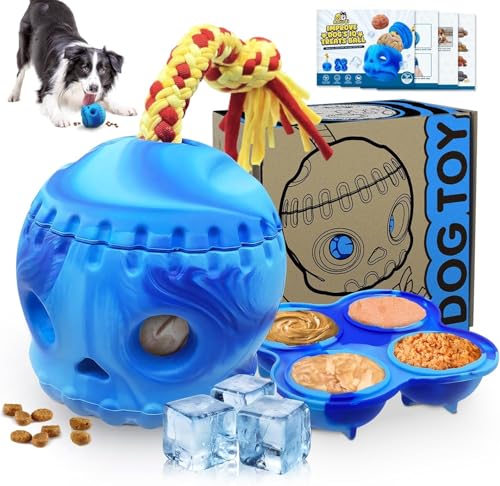 Dog Enrichment Treats Toy, Interactive Frozen Treats Toy Indestructible Dispensing Toy for Aggressive Chewer Boredom, Skull Fillable Slow Feeder with Rope, Tough Rubber Puzzle Dog Ball Keep Them Busy von Anoodi