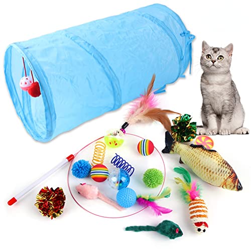 Anoudon 18-teiliges Katzenspielzeug-Set mit Katzentunnel, Jingle Bell Katzenspielzeug, Variety Pack für Kitty von Anoudon