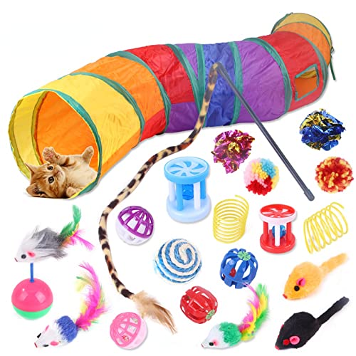 Anoudon 20-Pack Katzenspielzeug Kätzchen Spielzeug Sortimente, Tunnel, Interaktive Katze Teaser, Fluffy Maus, Crinkle Balls für Katze, Kitty, Zubehör Farbe zufällig von Anoudon