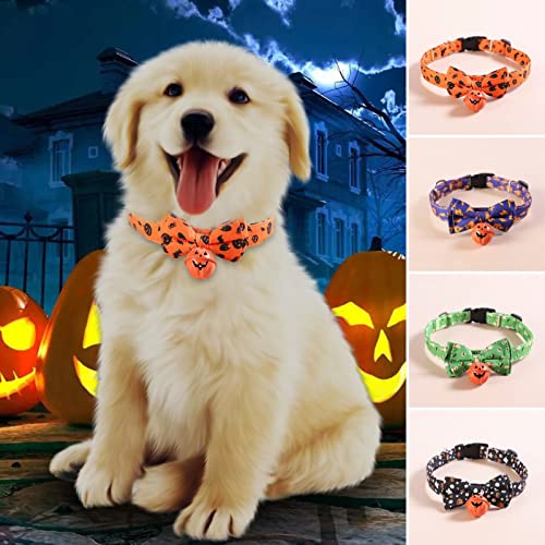 Anoudon 4pcs Haustier Halsband Schnellverschluss Einstellbare Sicherheitsschnalle Halloween Hundehalsband Welpen Halskette mit Kürbis Glocke Bowknot für Party von Anoudon