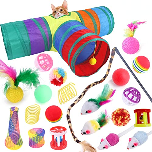 Anoudon Katzenspielzeug Set, 22-teiliges interaktives Katzenspielzeug mit Katzentunnel Katzenspielzeug Mäuse Spielzeug Variety Pack für Indoor Kitty von Anoudon