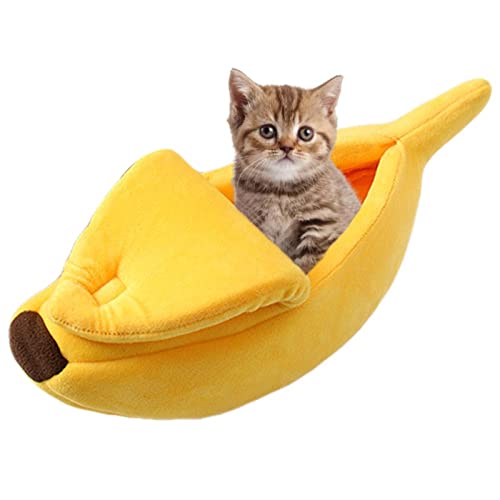 Anoudon Nettes Banana Katzenbett Haus bis 55x20x15cm Weihnachten Haustier Bett Weiche warme Katze Kuschelbett, schöne Haustier Zubehör für Katzen Kätzchen Kaninchen Kleine Hunde Bett von Anoudon