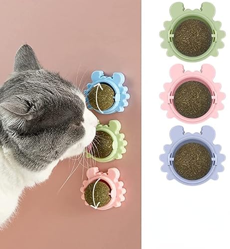 Anoudon Satz von 3 Katzenminze Kugeln Spielzeug für Katze, rotierende Katzenminze Wandrolle für Katzenzähne Schleifen für Katzenminze Kugeln Spielzeug von Anoudon