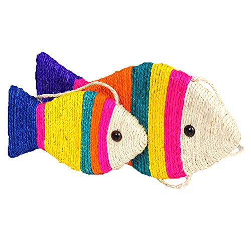 Anoudon Sisal Hanf Fisch Katze Kralle Platte, niedliche Bunte Fische wie Simulation Mint Fisch Kralle Platte, Katze Cartoon Fisch Haustier Spielzeug36x16cm von Anoudon