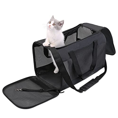 Anoudon Transportbox für Haustiere - Hundetransportbox und Katzentransporttasche Atmungsaktives Netz und zu öffnender Deckel, mit Schulterriemen zum Tragen (Black) von Anoudon