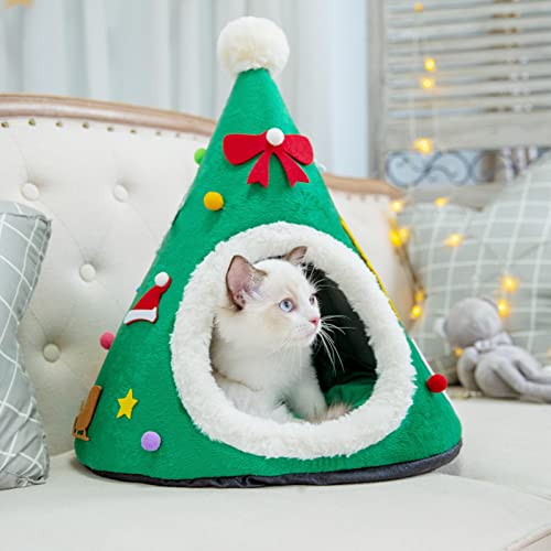 Anoudon Weihnachtskatze Bett Haus 45x55cm Baum geformte Höhle Pet Bed Dreieck Zelt Kitty Nest, Weihnachtskatze Bett Haus, Weihnachtskatze Höhle Bett, Weihnachtskatze Dreieck Zelt Nest von Anoudon