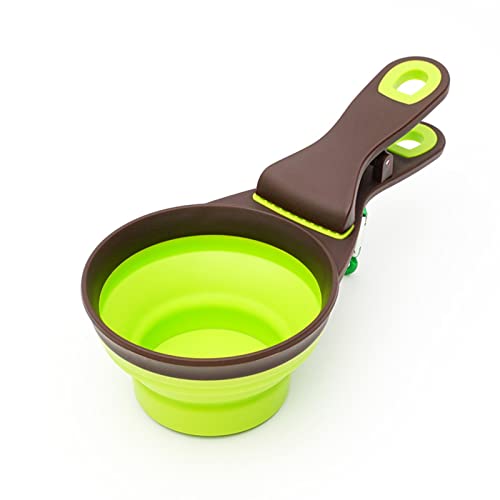 Anoudon Zusammenklappbare Haustier Scoop Silikon Messbecher Set Dichtungsklemme 3 in 1 Multifunktions Scoop Schüsseln Tasche Clip für Hund Katzenfutter Wasserschale von Anoudon