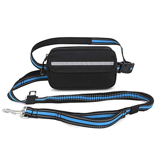 Hands Free Dog Leine, Taille Hund läuft Leine für mittlere bis große Hunde, einziehbare Bungee Hände frei Leine für Walking Jogging Training Wandern, verstellbare Taille Gürtel, Dual Handle (Blue) von Anoudon