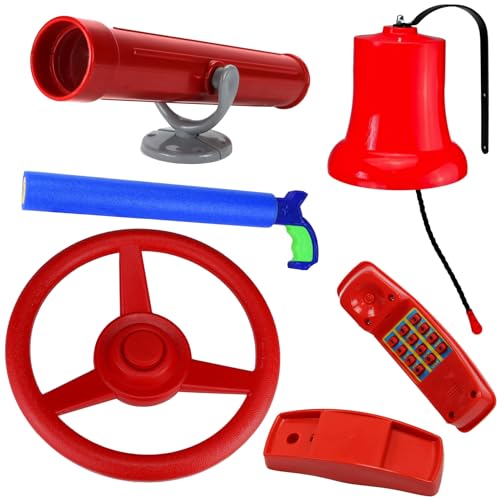 Anschütz Feuerwehr Set für Spielturm Zubehör rot Lenkrad Fernrohr Glocke Telefon Spritze von Anschütz