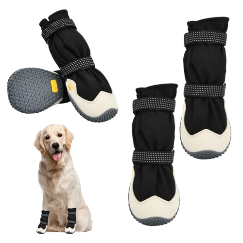 Anseom 4 Stück Hundeschuhe Pfotenschutz, Wasserdicht Hundeschuhe mit Rutschfester Sohle und Verstellbarem Reflektierendem Atmungsaktive Hunde Schuhe Outdoor für Mittlere und Große Hunde (Schwarz) von Anseom