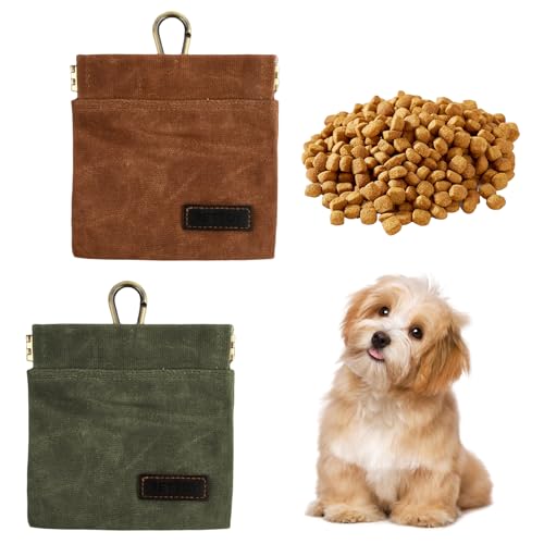 Anseom Hundeleckerli-Tasche mit Karabinerhaken, tragbar, für kleine Welpen, Leckerli-Hüfttasche, wasserdicht, freihändiges Hundetraining, für Hundetraining im Freien (Grün + Braun), 2 Stück von Anseom