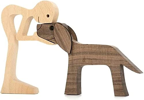 Anshka Pet Lover Gifts Wood Sculpture, Family & Puppy Wooden Crafts Sculpture, Unique Gift Hand Carved Wood Dog Human Statue, Pet Lover Gifts Wood Sculpture (Man and Dog) von Anshka