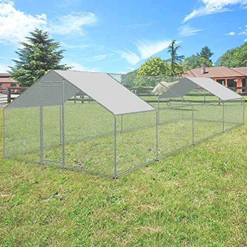 Ansobea 3x8x2m Hühnerstall Freilaufgehege XXL mit Schloss Verzinkter Stahl Kleintierstall Hühnerhaus Dach Geflügelstall mit Sonnenschutzdach und Tür für Haustierkäfig Hühnerkäfig Vogelkäfig von Ansobea