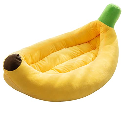 AnsonBoy Bananenform Haustierhundkatze Bett Haus Plüsch Gepolsterte Warme Haltbarer Tragbare Korb Hundebett Katze Zubehör,L von AnsonBoy