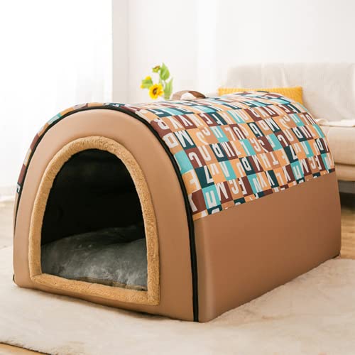 AnsonBoy Big Hundebett Haus Höhle Villa Warme Haustier Hund Zelt Tragbare Weiche Hundekissen Matte,Braun,XL 75x55x55CM von AnsonBoy