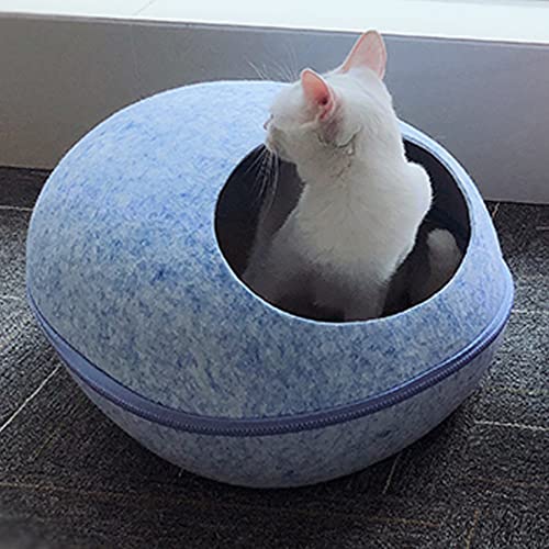 AnsonBoy Cute An Integrated Cat House Haustiernest Filz Kreative eiförmige Wärmeisolierung Haustier Haus Indoor Outdoor Haustier Zubehör Blau Klein von AnsonBoy