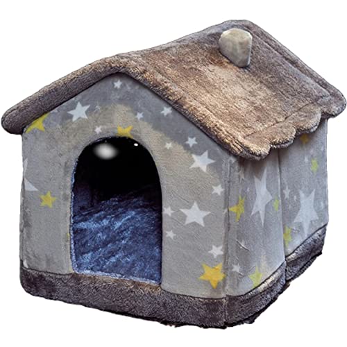 AnsonBoy Faltbarer Hundehaus Kennel Matratze Geeignet Für Kleine Und Mittlere Hunde Und Katzen Winter Warme Katze Wurfhaustiervorräte,Gray Star,M48x40x39cm von AnsonBoy