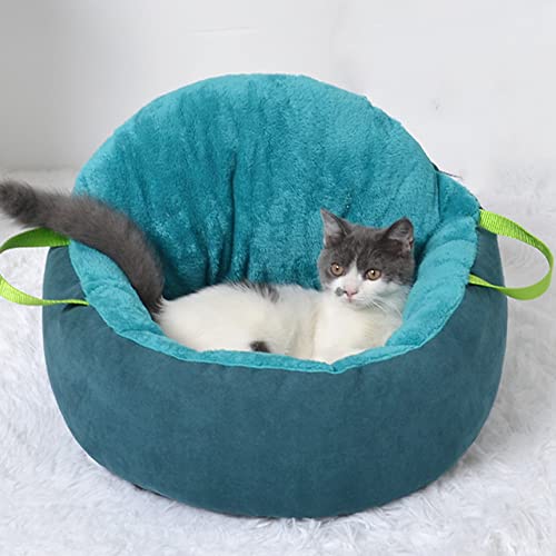 AnsonBoy Haustier Bett Kissen Winter Warme Katze Bett Kätzchen Schlafsack Welpen Kennel Matte Plüsch Weiche Tragbare Faltbare Runde Nette,Blau von AnsonBoy