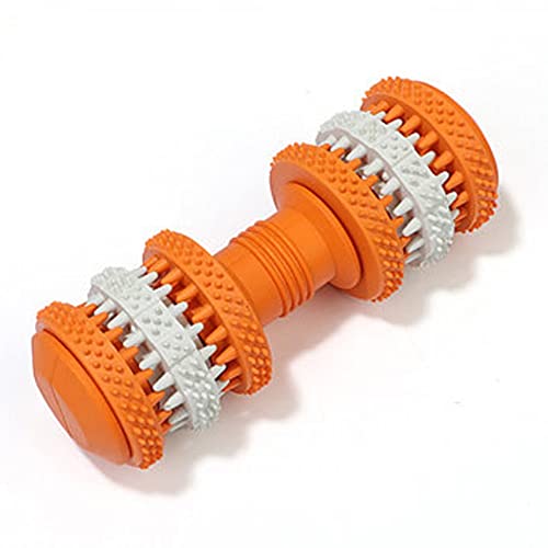 AnsonBoy Haustier Hund Gummi Molar Toys Hantel Design Zähne Reinigen Beißen Kaustab Haustier Hund Training Leckage Food Gesundes Spielzeug Haustierbedarf, Orange, klein von AnsonBoy