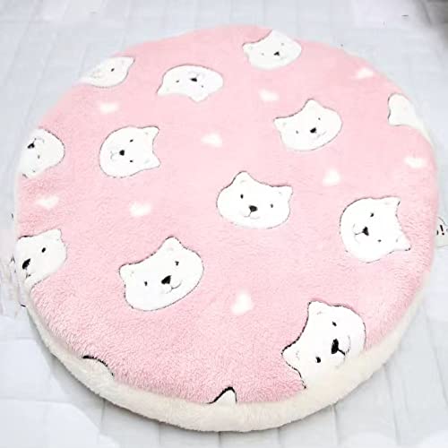 AnsonBoy Runder Hundebettmatte Doppelseitig Haustier Schlafbett Für Hundewelpen Waschbar Folding Haustierkissen Weiche Warme Katze Decke,Pink Bear,M48CM von AnsonBoy