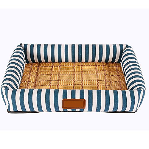 AnsonBoy Sommer Kühlkissen Haustierbett Für Kleine Mittelgroße Hunde Welpen Atmungsaktive Kennel Hund Katze Matte Bett Welpen Kissen,Blue Stripes,60X50X8CM von AnsonBoy