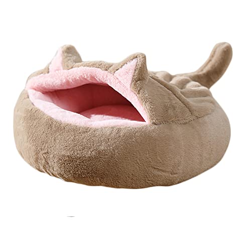 AnsonBoy Winter Lange Plüsch Haustier Katze Bett Runde Katze Kissen Katze Haus 2 in 1 Warme Katzenkorb Katze Schlafsack Katze Nest Zwinger,Khaki,50x50cm von AnsonBoy