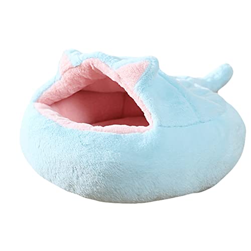 AnsonBoy Winter Lange Plüsch Haustier Katze Bett Runde Katze Kissen Katze Haus 2 in 1 Warme Katzenkorb Katze Schlafsack Katze Nest Zwinger,Sky Blue,50x50cm von AnsonBoy