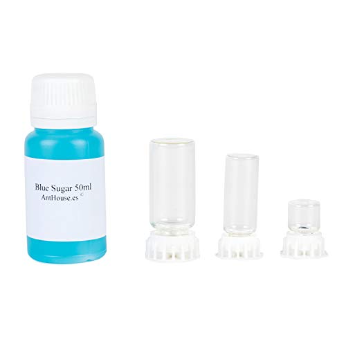 AntHouse Futterstelle für Ameisenfarm + Super Food Blue Sugar 50ml - Set mit 3 Trinkstellen 3D mitb Fassungsvermögen 1 ml, 5 ml und 10 ml und nahrhaften Nektar auf Zucker Basis von AntHouse