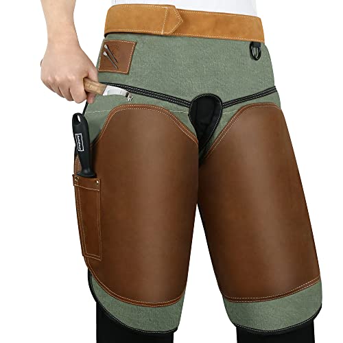 Antidious Professionelle Farrier Chaps Lederschürze mit verstellbarem Gürtel und Kniegurten, Hufbesatz, 2 Taschen und extra Haken zur Aufbewahrung, geeignet für 71,1 cm ~ 140,8 cm Taille von Antidious