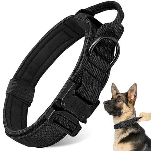 Taktisches Hundehalsband, robuste Metallschnalle mit Griff, für Hundetraining (XL, Schwarz) von Antswish