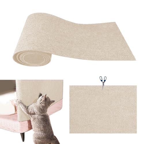 Anttyscar Katzenkratzmatte für Katzenwand 40x200cm,Kratzmatte für Katzen, Selbstklebend Kratzmatte Katze, DIY Trimmbarer Teppich Matte Pad Katzenkratzbretter, Katzenteppich für Kratzbaum(Beige) von Anttyscar