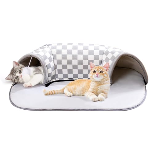 Anttyscar Katzentunnel Katzenbett Katzen Spieltunnel mit hängendem Ballspielzeug,Rascheltunnel Für Katzen 2 in 1 Katzen Bett Cat Tunnel,Spielteppich Geschenk für Katzen Hasen（M） von Anttyscar