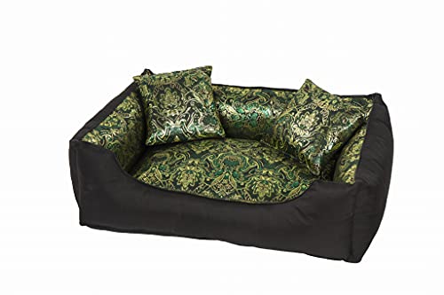 Antyki24 Hundebett Vintage Shabby für mittelgroße Hunde - Hundesofa Glamour aus Samt - Hundekorb mit Kissen dekorative - Hunde Bett mit warmes Schlafplatz in Größe L 90x65cm mit Orientalische Muster von Antyki24