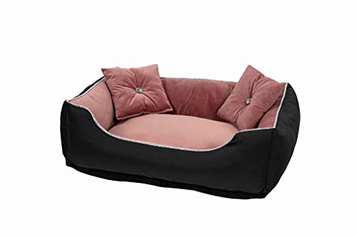 Hundebett für mittelgroße Hunde waschbar - Luxus Hunde Bett aus Samt - Hundesofa Tierbett mit warmes Schlafplatz für Hunde - Hundebett groß vintage shabby - Hundekorb mit Kissen in Größe L 90x65cm Rosa von Antyki24