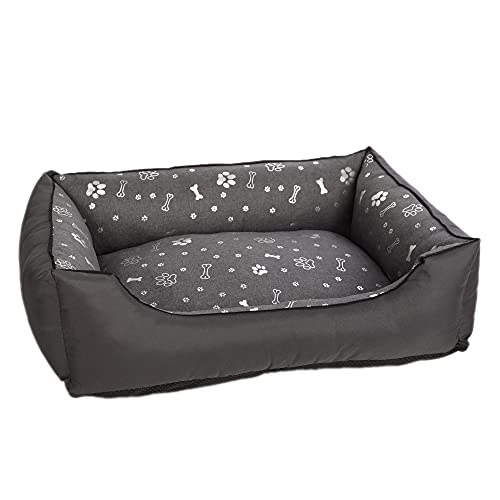 Hundebett mittelgroße - Hundekissen Hundekörbchen mit Wendekissen - Hundesofa für kleine oder mittlere Hunde - Hundebett vintage shabby mit Rand Polyester in Größe M 90x65cm Muster mit Knochen von Antyki24