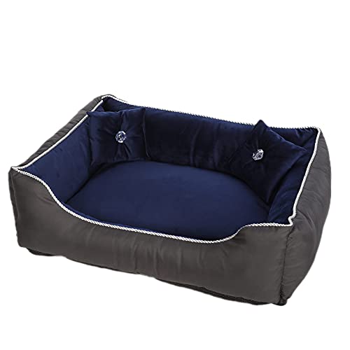 Hundebett vintage kleine mittelgroße Hunde Bettchen - Katzenbett klein mit Kissen - Hundesofa für mittlere Hunde - Hundekorb samt mit Schlafplatz für Hunde oder Katze in Größe M 75x55cm Dunkelblau von Antyki24