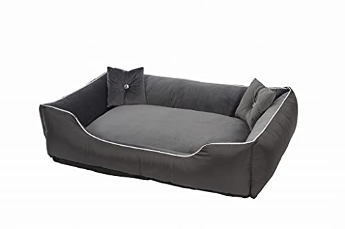 Hundebett weich mit Bezug Abnehmbar - Hunde Bett mit Wendekissen - Ergonomisches Hundesofa grosse aus Samt - rutschfest Hundecouch XL - Schlafplatz für Katzen oder Hunde Größe XL 110x80cm Dunkelgrau von Antyki24