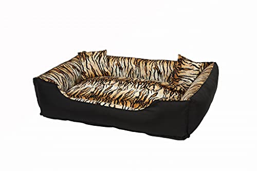 Luxus Hundesofa XL mit Bezug Abnehmbar - Hundekissen Grosse Hunde waschbar - Hundecouch XL mit hoher Rand - Hundebett Vintage Shabby mit Kissen für Hunde - Hundeplatz in Größe XL 110x80cm Tiger Muster von Antyki24