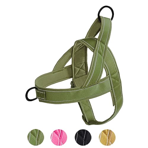 Easy Walk Hundegeschirr, Hundegeschirr mit Griff, Nylon-Brustgeschirr, reflektierend, gepolstert, weich, rutschfest, ausbruchsicher für kleine, mittelgroße und große Hunde (Größe M, Grün) von Anubis Bastet