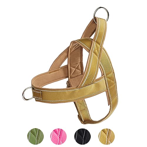 Easy Walk Hundegeschirr, Hundegeschirr mit Griff, Nylon-Brustgeschirr, reflektierend, gepolstert, weich, rutschfest, ausbruchsicher für kleine, mittelgroße und große Hunde (M, Khaki) von Anubis Bastet